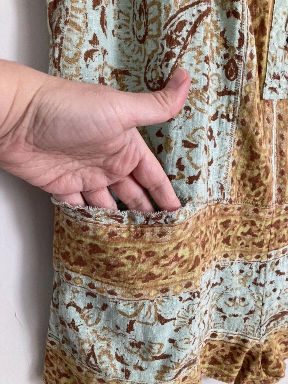 Light Blue and Mustard Floral Button-Front Women's Romper